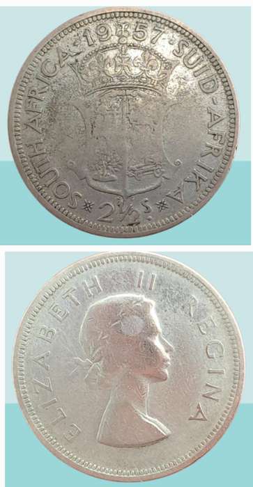 1957 South Africa  SILVER 2½ Shillings - Elizabeth II 1st portrait -Circulated