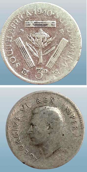 1940 South Africa  SILVER 3 Pence - George VI Rex Imperator
