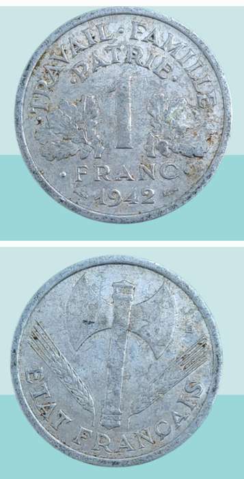 1942 France 1 Franc  -Vichy French State - light type