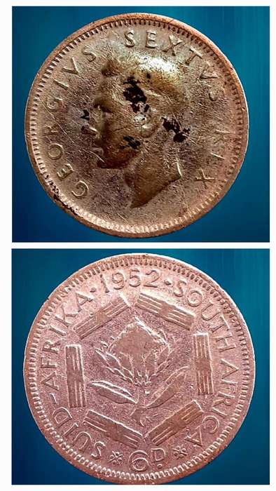 1952 South Africa .500 SILVER 6 Pence -Elizabeth II 1st portrait