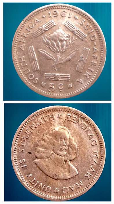 1961 South Africa (.500 Silver) - 5 Cents 1st decimal series
