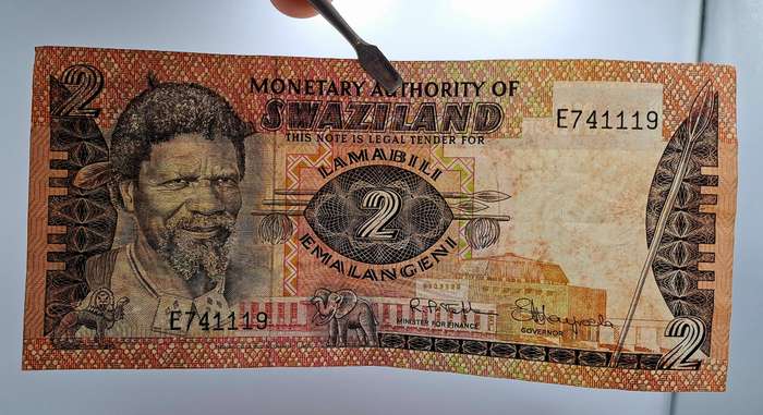 1974 Swaziland 2 Emalangeni Bank Note -Circulated