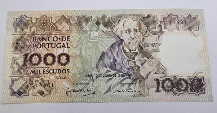 1986 Portugal 1000 Escudos 12th. print - Bank note