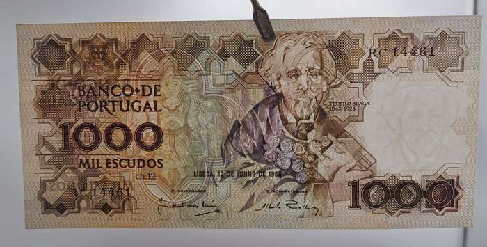 1986 Portugal 1000 Escudos 12th. print - Bank note