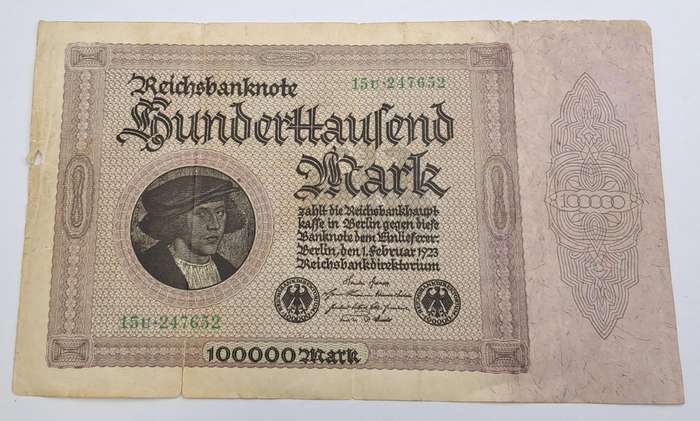 1923 Germany 100 000 Mark Reichsbanknote