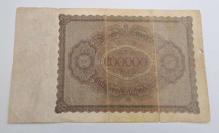 1923 Germany 100 000 Mark Reichsbanknote