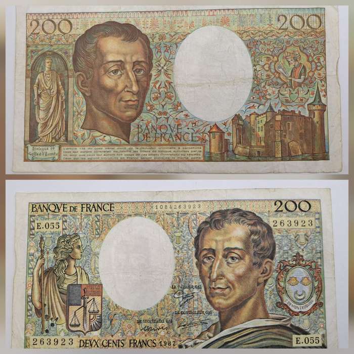 Rare!! 1982 France 200 Francs - Montesquieu type 1981 uniface-Bank note