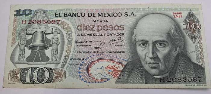 1970 Mexico  10 Pesos Banknote