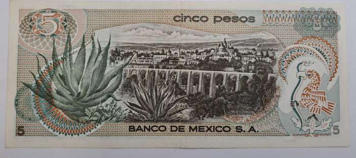 1971 Mexico  5 Pesos Banknote