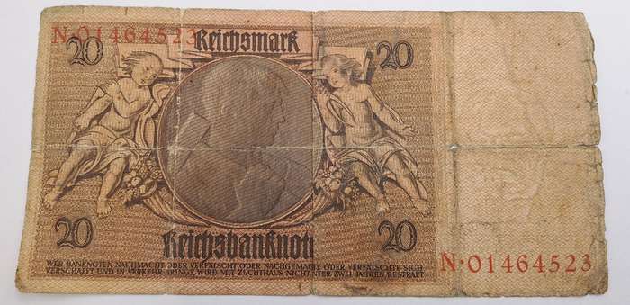 1929 Germany 20 Reichsmark Reichsbanknote