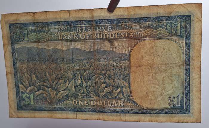 1974 Rhodesia 1 Dollar Bank Note (Rhodes Watermark)