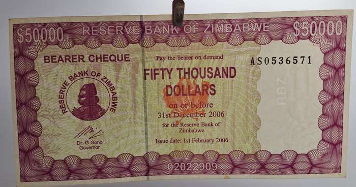 2006 Zimbabwe 50 000 Dollars Emergency Bearer Cheque-Bank Note