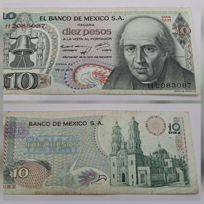 1970 Mexico  10 Pesos Banknote