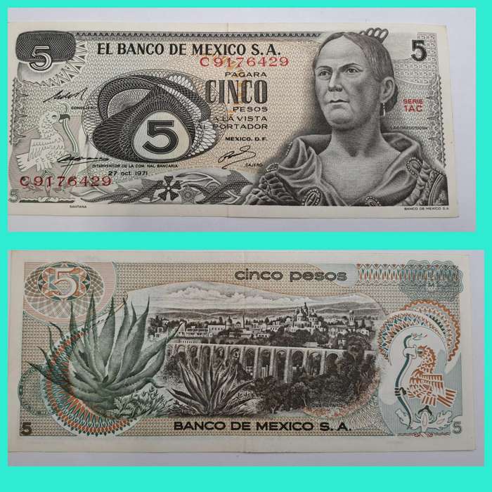 1971 Mexico  5 Pesos Banknote