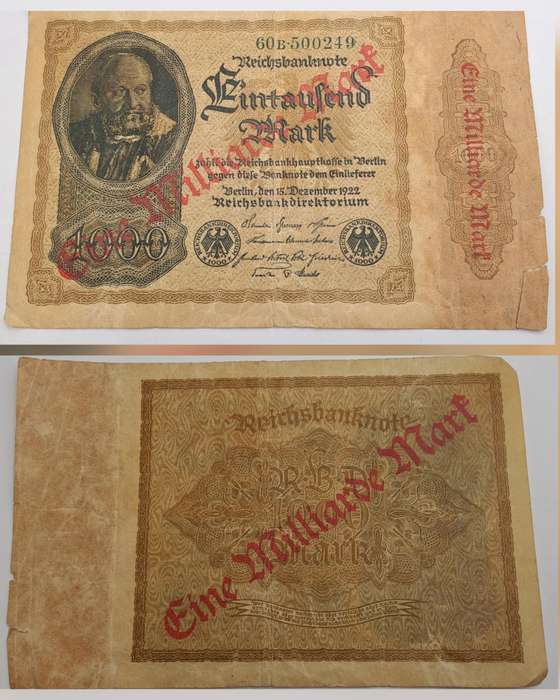1923 Germany  1 000 000 000 Marks 1923 overprint on 1000 Mark P-82