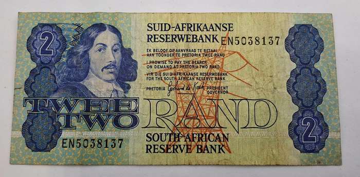 1984 South Afrika 2 Rand Note-G .P .C . de Kock - Third Issue  Afrikaans -English