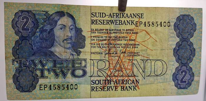 1984 South Africa R2 Note Gerhard de Kock -Afrikaans -English