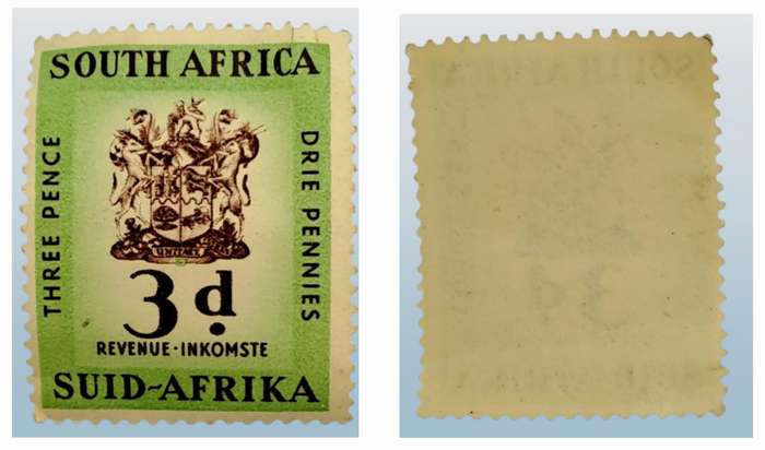 1958 South Africa Union 3 Pence (3d) revenue stamp