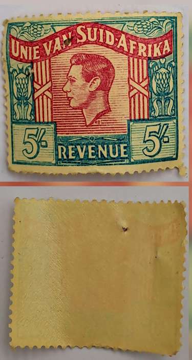 1948 Unie Van Suid Afrika 5 Shilling  revenue stamp