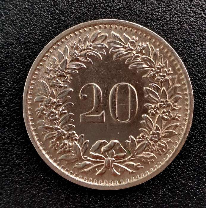 1971 Switzerland 20 Rappen Libertas- copper-nickel