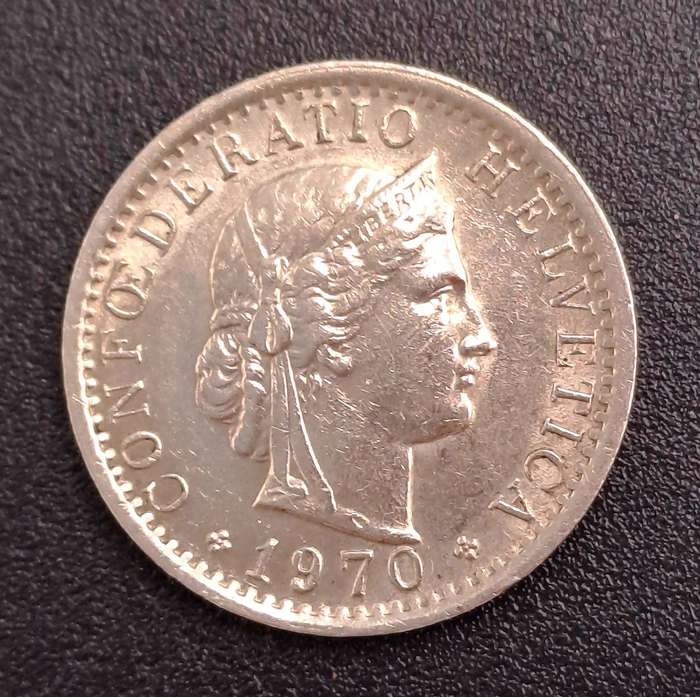 1970 Switzerland 20 Rappen Libertas- copper-nickel