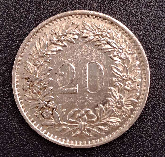 1975 Switzerland 20 Rappen Libertas- copper-nickel