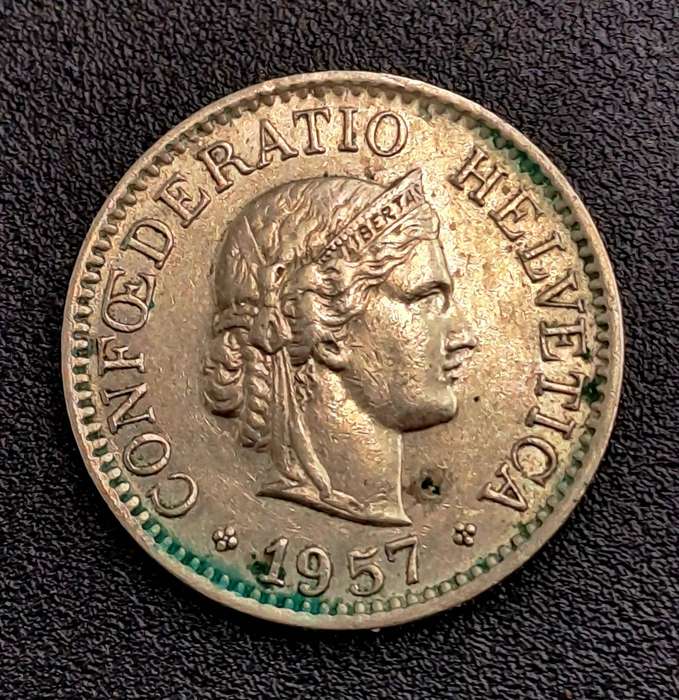 1957 Switzerland 10 Rappen Libertas, copper-nickel