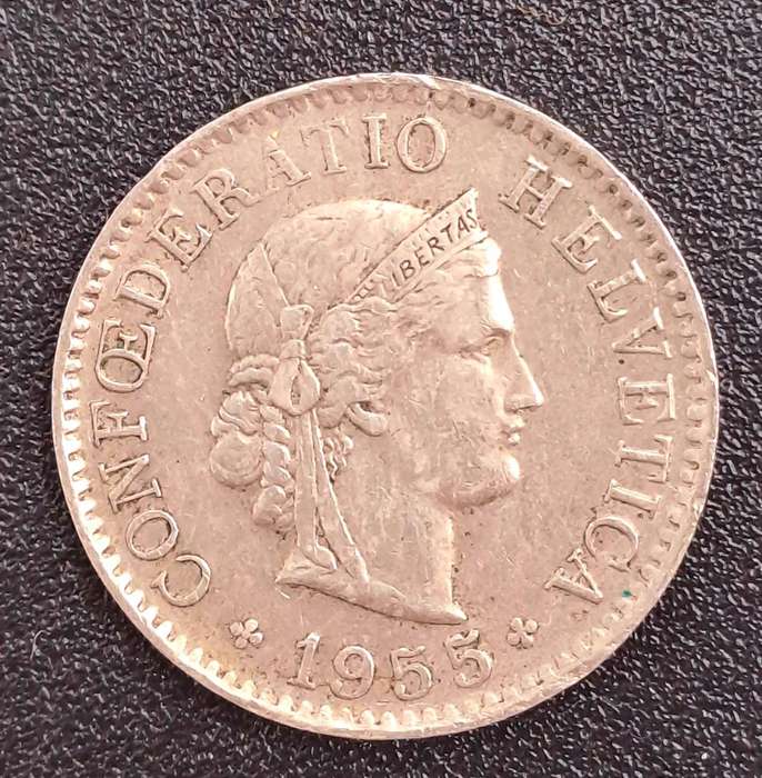 1955 Switzerland 5 Rappen Libertas, copper-nickel