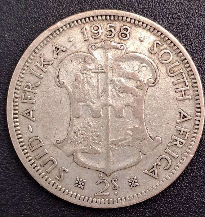 1958 South Africa Silver 2 Shillings - Elizabeth II 1st portrait