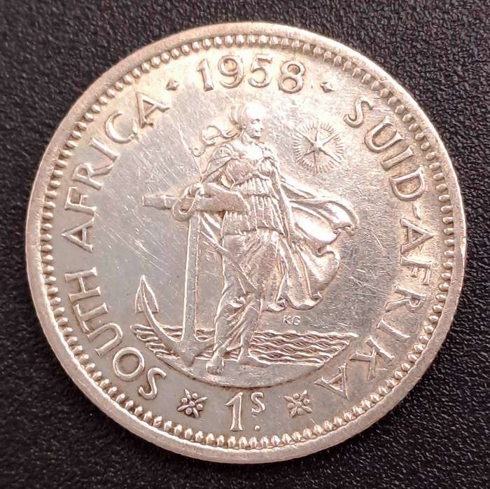 1958 South Africa Union Silver 1 Shilling - Elizabeth II 1st portrait