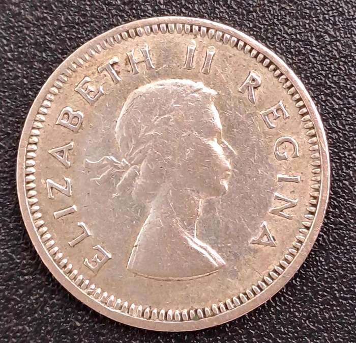 1955 South Africa Union Silver 3 Pence - Elizabeth II 1st portrait