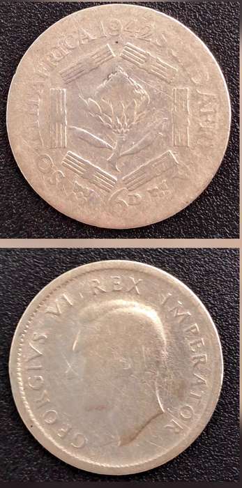 1942 South Africa  Silver 6 Pence - George VI Rex Imperator