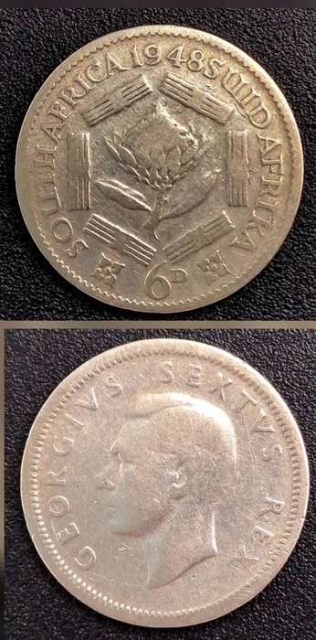 1948 South Africa Union Silver 6 Pence - George VI SOUTH AFRICA - SUID AFRIKA