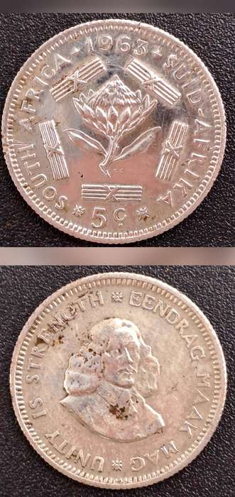 1963 South Africa Silver 5 Cents 1st decimal series