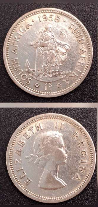 1958 South Africa Union Silver 1 Shilling - Elizabeth II 1st portrait