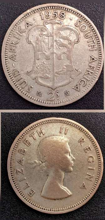 1958 South Africa Silver 2 Shillings - Elizabeth II 1st portrait