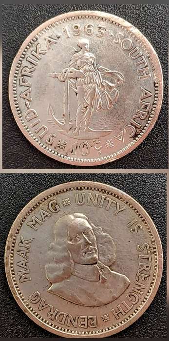 1963 South Africa  Silver 10 Cents 1st decimal series