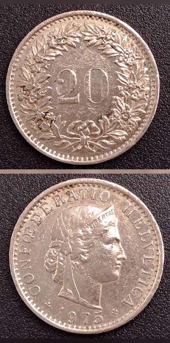 1975 Switzerland 20 Rappen Libertas- copper-nickel