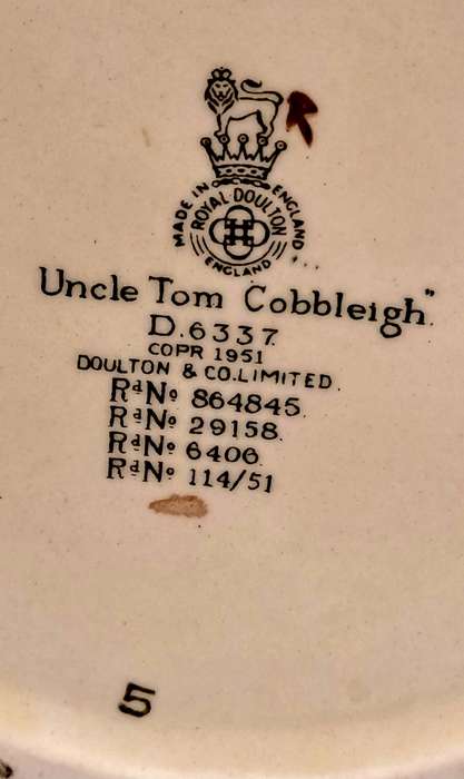 1951 Large Royal Doulton Uncle Tom Cobbleigh D6337 Character Jug /Toby Jug -small chip on inside rim