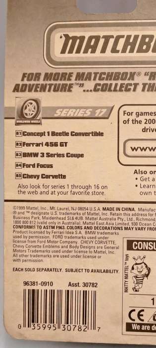 1997 Chevrolet Corvette Matchbox  no 85 of 100 worldwide wheels series Mattel Wheels