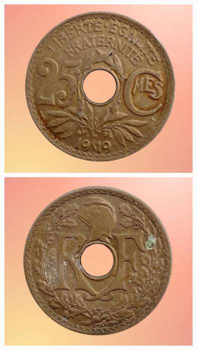 1919 France 25 Centimes No Dash under Mes