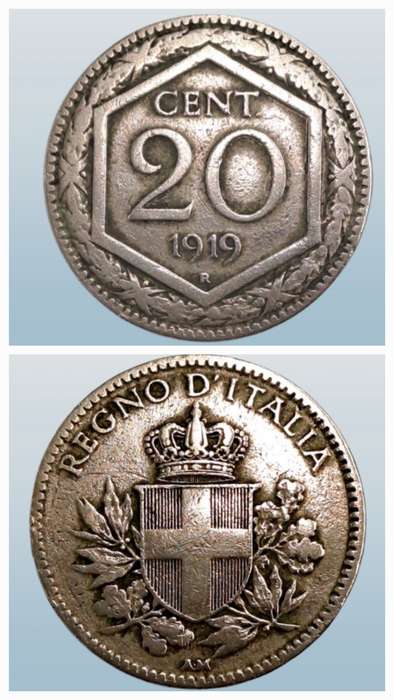 1919 Italy 20 Centesimi Antique Coin
