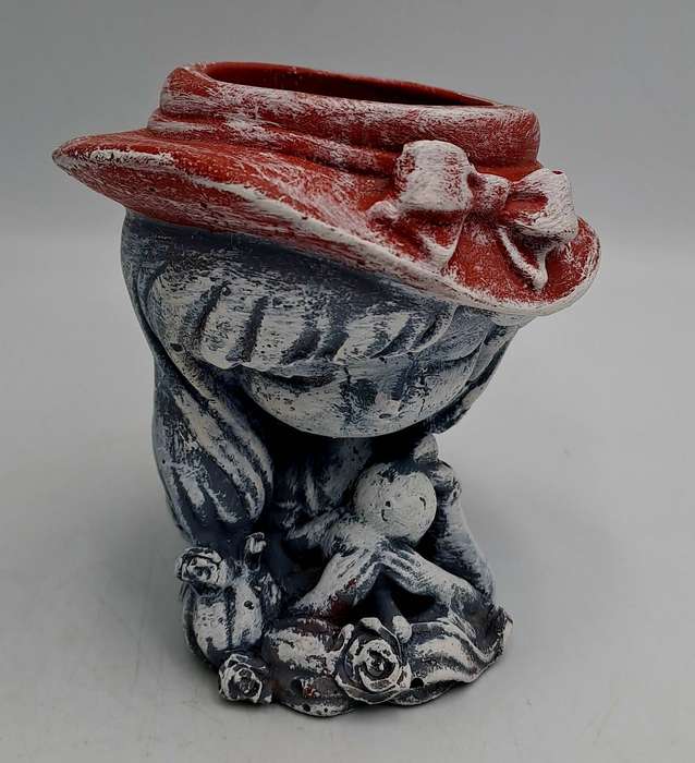 Small Princess Girl with Rabbit Molded Cement Flower Pot suitable for succulents  (size in Photo)