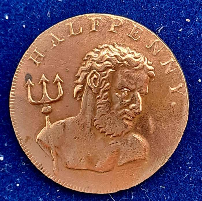 Antique 1794 (264 year old coin)  United Kingdom ½ Penny Middlesex - Fowler's Whale Fishery