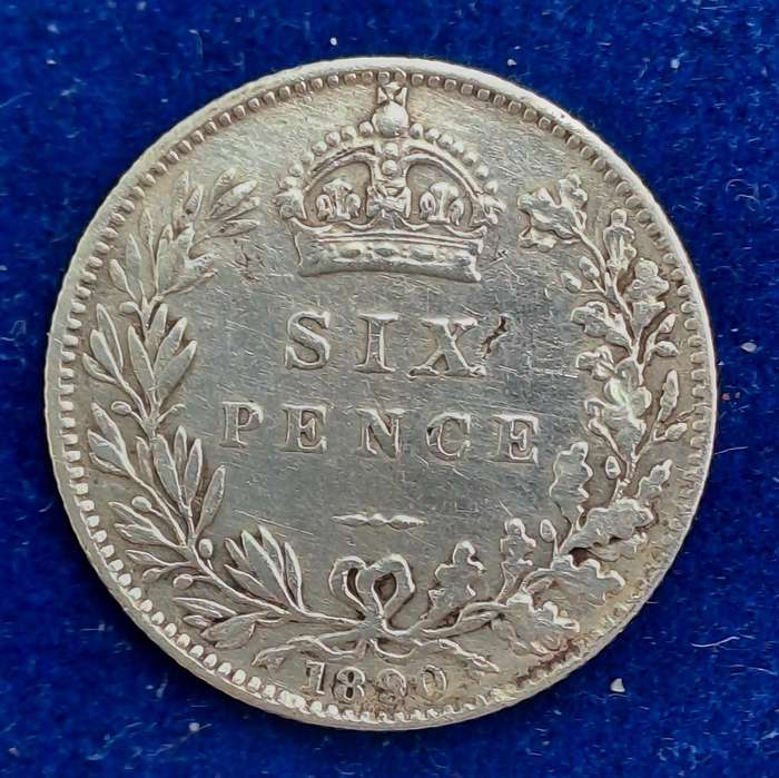 Antique 1890 United Kingdom SILVER 6 Pence - Victoria 2nd portrait, 2nd reverse