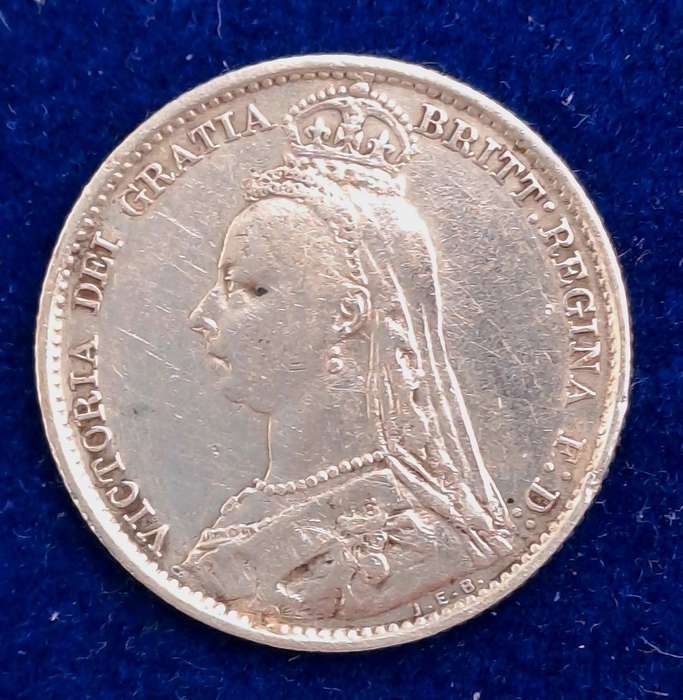 Antique 1890 United Kingdom SILVER 6 Pence - Victoria 2nd portrait, 2nd reverse