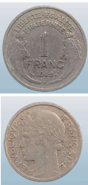 1949 France 1 Franc aluminium, light type