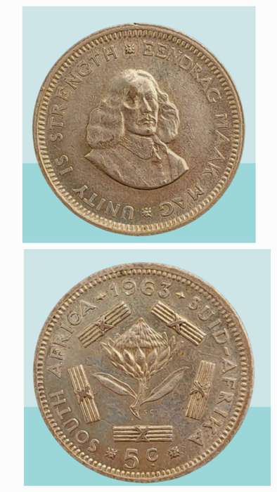 1963 South Africa  SILVER 5 Cents 1st decimal series