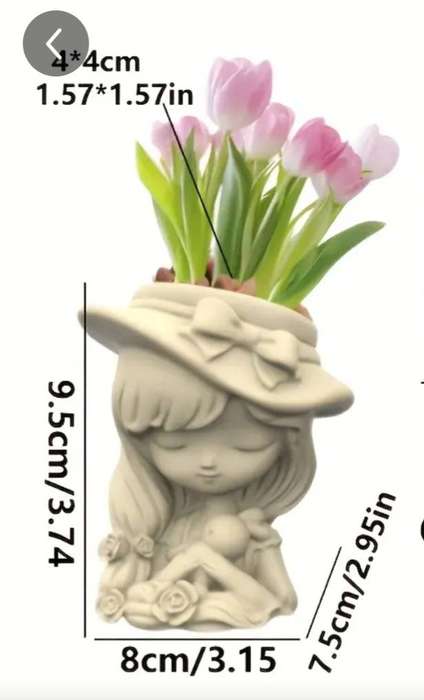 Small Princess Girl with Rabbit Molded Cement Flower Pot suitable for succulents  (size in Photo)