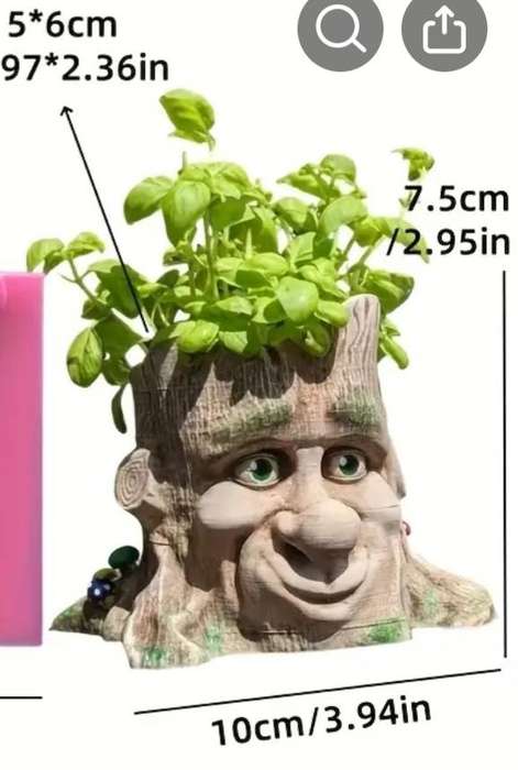 Small Tree Stump Face Molded Cement Flower Pot suitable for succulents (size in Photo)
